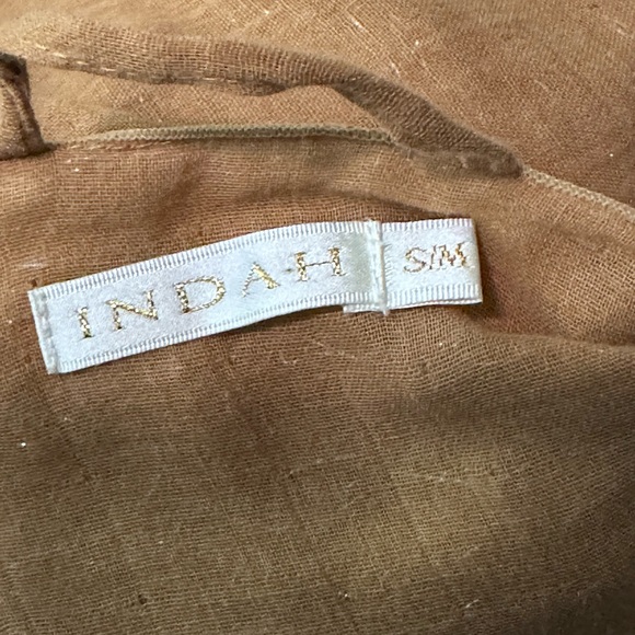 INDAH Bohemian Blue & Tan Cotton Kimono Coverup Cut-Out Floral Detail Top Sz S/M - Picture 8 of 9